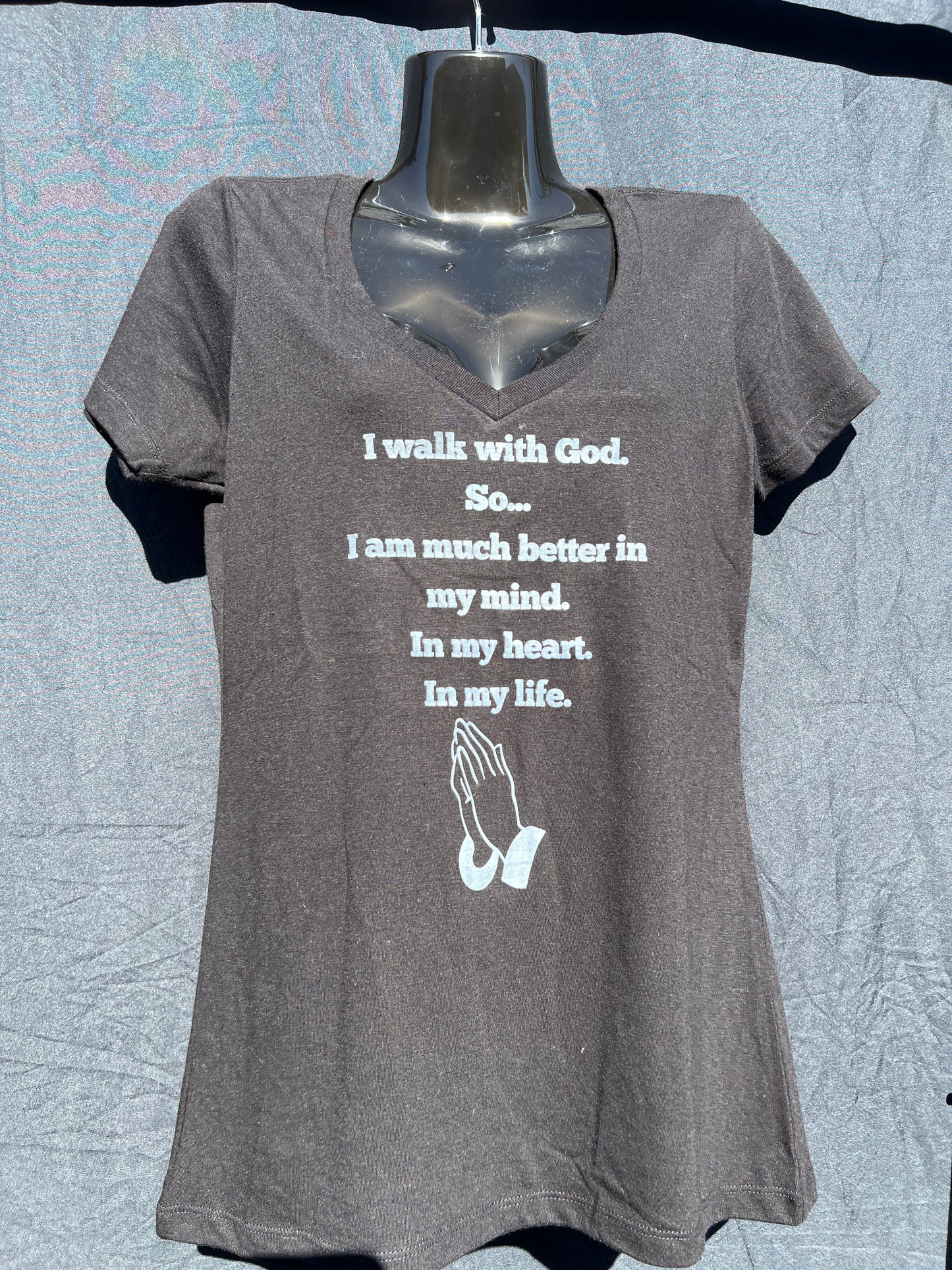 Black I Walk With God V Neck