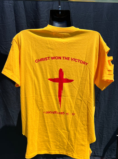 Distressed Yellow and Gold Victory T Shirt